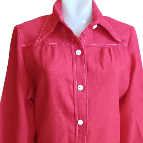 Vintage Medium Wome's Mod Jacket Shirt 1970's Sears Red Burlap granny Pockets - Picture 1 of 6